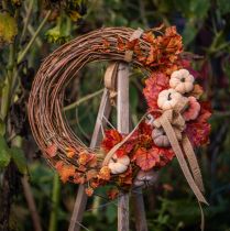 Artículo Calabaza decorativa de tela en palo color amarillo marrón naranja Ø7cm 9 uds