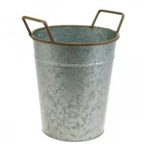 Artículo Macetero con asas, recipiente de metal para plantar, macetero plateado, marrón Ø24cm H32,5cm