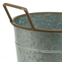 Artículo Macetero con asas, recipiente de metal para plantar, macetero plateado, marrón Ø24cm H32,5cm