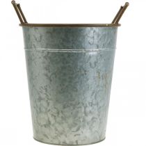 Artículo Macetero con asas, recipiente de metal para plantar, macetero plateado, marrón Ø24cm H32,5cm