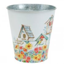 Artículo Maceta de hojalata con pajareras, decoración de verano, jardinera H14.5cm Ø13.5cm