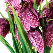 Artículo Flores artificiales de fritillaria de color morado con diseño de cuadros, 28 cm, 6 unidades