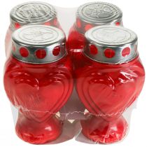 Artículo Velas para tumba con forma de corazón rojo, luz de luto, luz conmemorativa, 9 x 8 x 15 cm, 24 h, 4 unidades