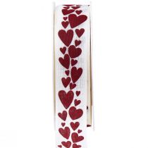 Artículo Cinta de regalo cinta decorativa corazones rojos 25mm 18m
