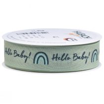 Artículo Cinta de regalo Hello Baby cinta decorativa verde 25mm 16m
