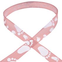Artículo Cinta de regalo decoración de pies de bebé cinta de bautismo rosa 25mm 16m