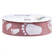 Artículo Cinta de regalo decoración de pies de bebé cinta de bautismo rosa 25mm 16m