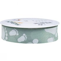 Artículo Cinta de regalo decoración de pies de bebé bautismo verde 25mm 16m