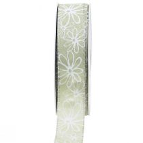 Artículo Cinta de regalo cinta de flores verdes pastel 25mm 18m