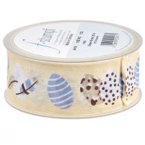 Artículo Cinta de regalo Cinta decorativa de Pascua Huevos de Pascua crema 40mm 20m