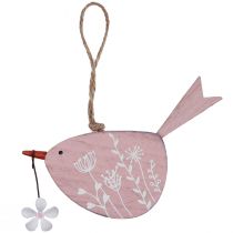 Pájaro decorativo decoración primaveral decoración colgante madera rosa 15×8,5cm