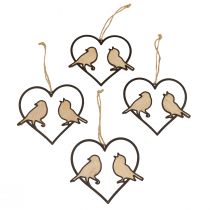 Artículo Decoración colgante corazón con pájaros decoración para colgar 12cm 4ud