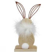 Artículo Conejito decorativo conejitos de madera con plumas decoración de Pascua Al. 17,5 cm 3 piezas