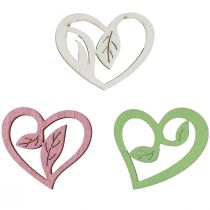 Artículo Corazones de madera corazones decorativos madera rosa verde blanco 5,5cm 18ud