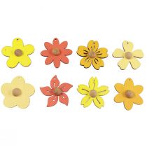 Artículo Flores de madera decoración colgante decoración de verano de madera amarillo 4,5 cm 24 piezas