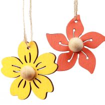 Artículo Flores de madera decoración colgante decoración de verano de madera amarillo 4,5 cm 24 piezas