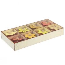 Artículo Flores de madera decoración colgante decoración de verano de madera amarillo 4,5 cm 24 piezas