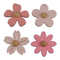 Artículo Flores de madera decoración colgante decoración de verano de madera rosa 4,5 cm 24 piezas