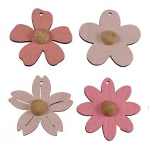 Artículo Flores de madera decoración colgante madera decoración de verano rosa 4,5 cm 24 piezas
