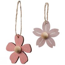 Artículo Flores de madera decoración colgante madera decoración de verano rosa 4,5 cm 24 piezas