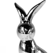 Artículo Conejo de Pascua Decorativo Cerámica Conejo Decorativo Sentado Plata 18cm 2 Piezas
