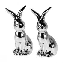 Artículo Conejo de Pascua Decorativo Cerámica Conejo Decorativo Sentado Plata 18cm 2 Piezas