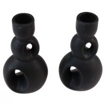 Artículo Portavelas Candelabro De Cerámica Negro Moderno H16cm 2uds