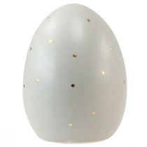 Artículo Decoración de huevos de Pascua de cerámica gris dorado con lunares 8,5 cm 3 piezas