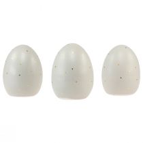 Artículo Huevos de Pascua de cerámica decoración oro gris con lunares 8,5cm 3 piezas
