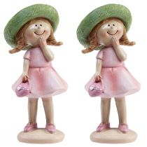 Artículo Figuras decorativas niña con sombrero rosa verde 6,5x5,5x14,5cm 2ud