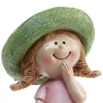 Artículo Figuras decorativas niña con sombrero rosa verde 6,5x5,5x14,5cm 2ud