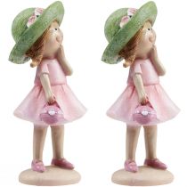 Artículo Figuras decorativas niña con sombrero rosa verde 6,5x5,5x14,5cm 2ud