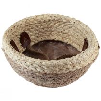 Artículo Cesta de junco marino bicolor con asas - Cesta para almacenar y plantar - Natural y marrón Ø25 cm H24 cm