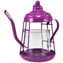 Artículo Portavelas farol de cristal tetera rosa Ø15cm H26cm