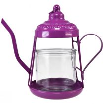 Artículo Portavelas farol de cristal tetera rosa Ø15cm H26cm