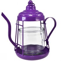 Artículo Portavelas farol de cristal tetera violeta Ø15cm H26cm