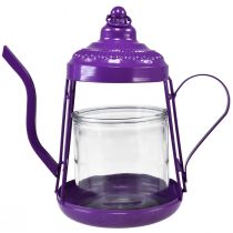 Artículo Portavelas farol de cristal tetera violeta Ø15cm H26cm