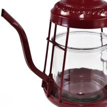 Artículo Portavelas farol de cristal tetera rojo Ø15cm H26cm