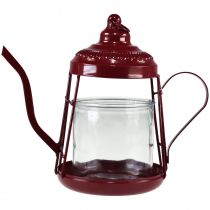 Artículo Portavelas farol de cristal tetera rojo Ø15cm H26cm