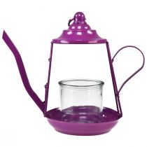 Artículo Portavelas farol de cristal tetera rosa Ø13cm H22cm