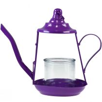 Artículo Portavelas farol de cristal tetera violeta Ø13cm H22cm