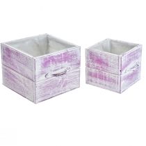 Artículo Cajón para plantas con tirador madera blanca rosa 12/15cm juego de 2