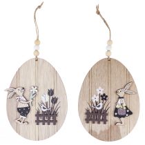 Artículo Huevos de Pascua para colgar huevo de madera con conejito blanco natural 10cm 6ud