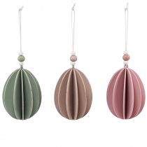 Artículo Huevos de Pascua huevos de madera colgantes verde rosa beige 6,5×9cm 6ud