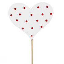 Artículo Tapones florales de corazones rojos y blancos punteados madera 6×5cm 18ud