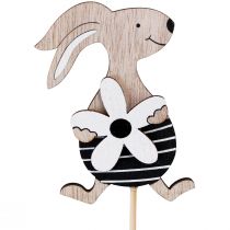 Artículo Tapón de flores Conejito de Pascua negro blanco natural H9cm 12 piezas