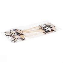 Artículo Tapón de flores Conejito de Pascua negro blanco natural H9cm 12 piezas