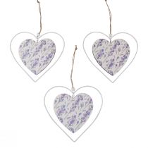 Artículo Corazones decorativos para colgar blanco lila 18,5×17cm 4ud