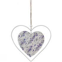 Artículo Corazones decorativos para colgar blanco lila 18,5×17cm 4uds