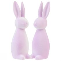 Artículo Conejitos decorativos flocados conejitos de Pascua violeta claro 8×10×29cm 2ud